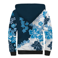 Blue Hibiscus Plumeria Floral Sherpa Hoodie - Polynesian Pride