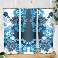 Blue Hibiscus Plumeria Floral Skinny Tumbler - Polynesian Pride