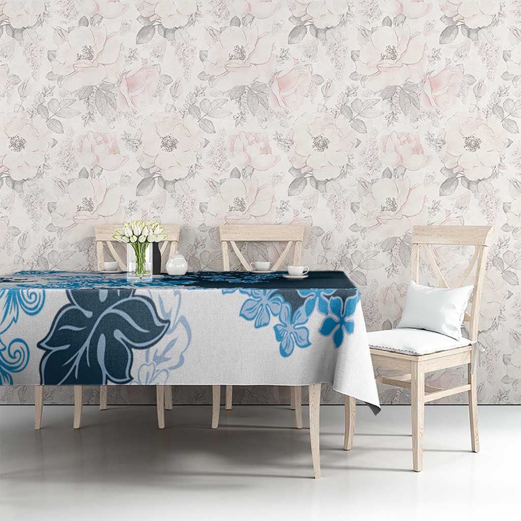 Blue Hibiscus Plumeria Floral Tablecloth - Polynesian Pride