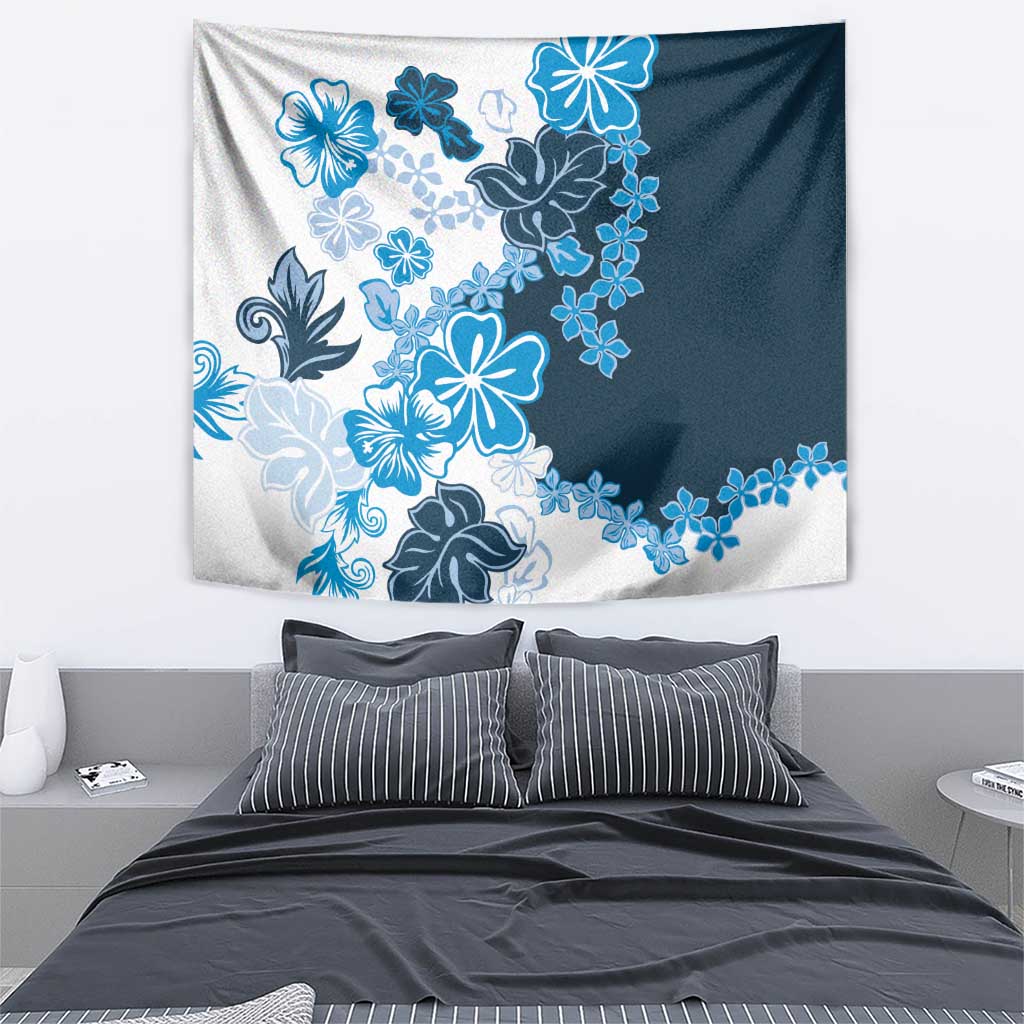 Blue Hibiscus Plumeria Floral Tapestry - Polynesian Pride