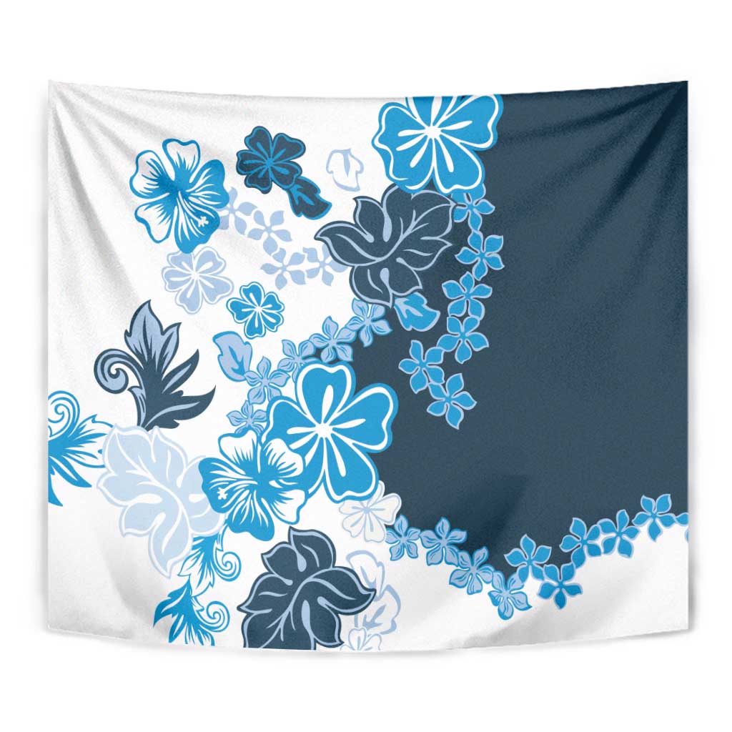 Blue Hibiscus Plumeria Floral Tapestry - Polynesian Pride