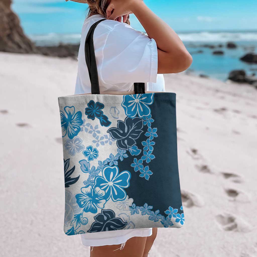 Blue Hibiscus Plumeria Floral Tote Bag - Polynesian Pride
