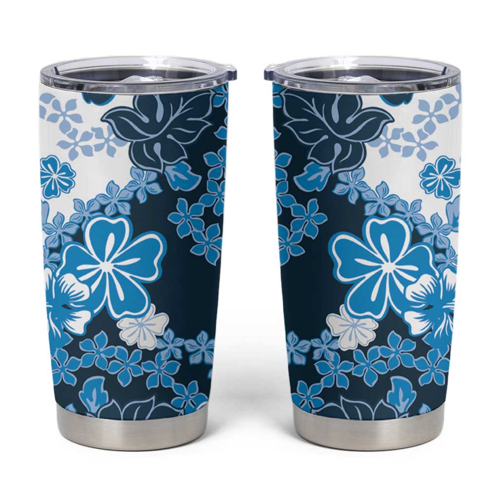 Blue Hibiscus Plumeria Floral Tumbler Cup - Polynesian Pride