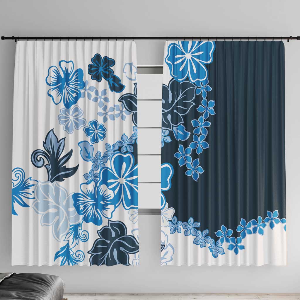 Blue Hibiscus Plumeria Floral Window Curtain - Polynesian Pride