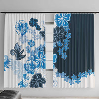 Blue Hibiscus Plumeria Floral Window Curtain - Polynesian Pride