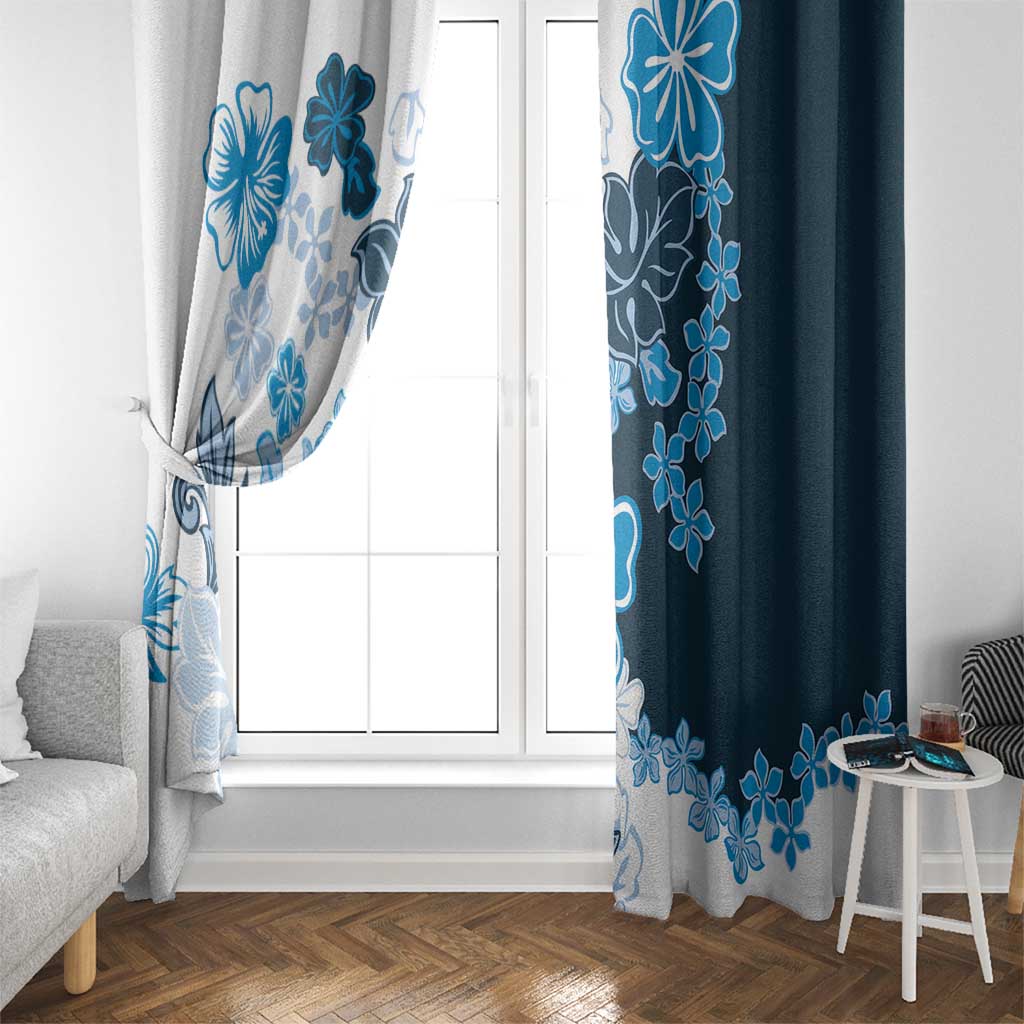 Blue Hibiscus Plumeria Floral Window Curtain - Polynesian Pride