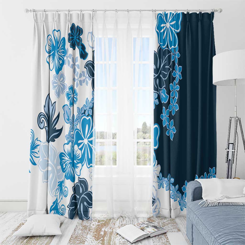 Blue Hibiscus Plumeria Floral Window Curtain - Polynesian Pride