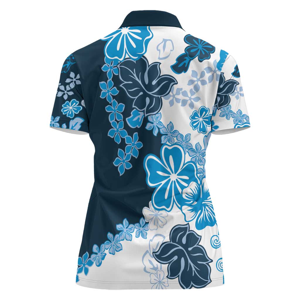 Blue Hibiscus Plumeria Floral Women Polo Shirt - Polynesian Pride