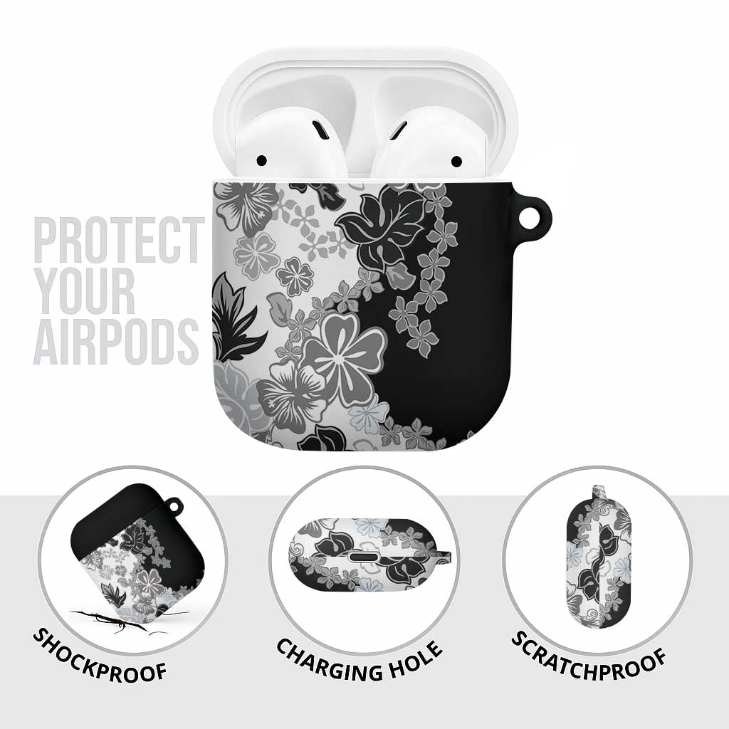 Gray Scale Hibiscus Plumeria Floral AirPods Case - Polynesian Pride