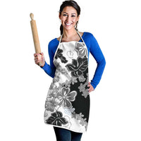 Gray Scale Hibiscus Plumeria Floral Apron - Polynesian Pride