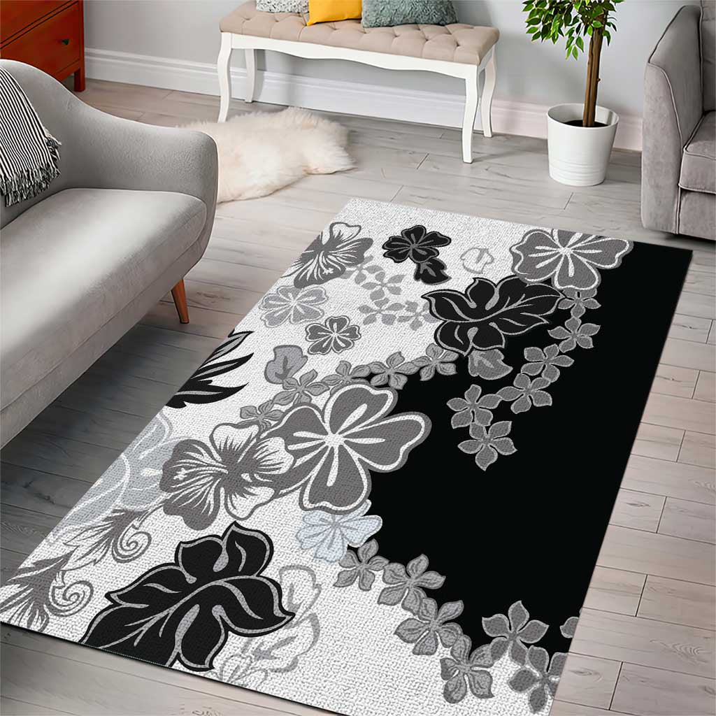 Gray Scale Hibiscus Plumeria Floral Area Rug - Polynesian Pride