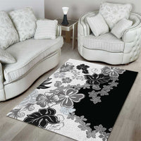 Gray Scale Hibiscus Plumeria Floral Area Rug - Polynesian Pride