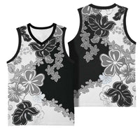 Gray Scale Hibiscus Plumeria Floral Basketball Jersey - Polynesian Pride
