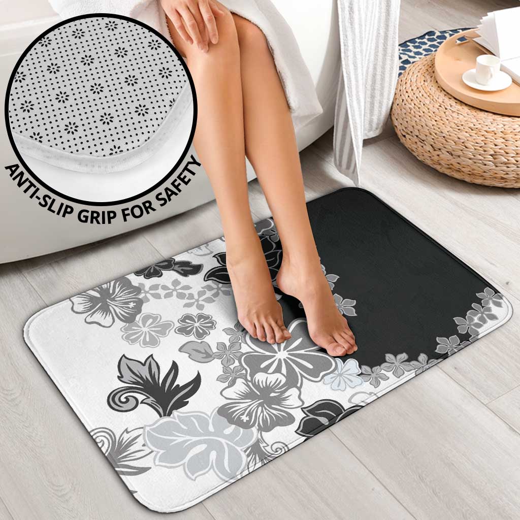 Gray Scale Hibiscus Plumeria Floral Bathroom Set - Polynesian Pride