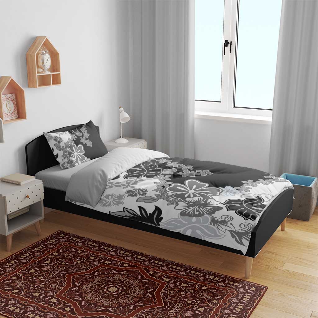 Gray Scale Hibiscus Plumeria Floral Bedding Set - Polynesian Pride