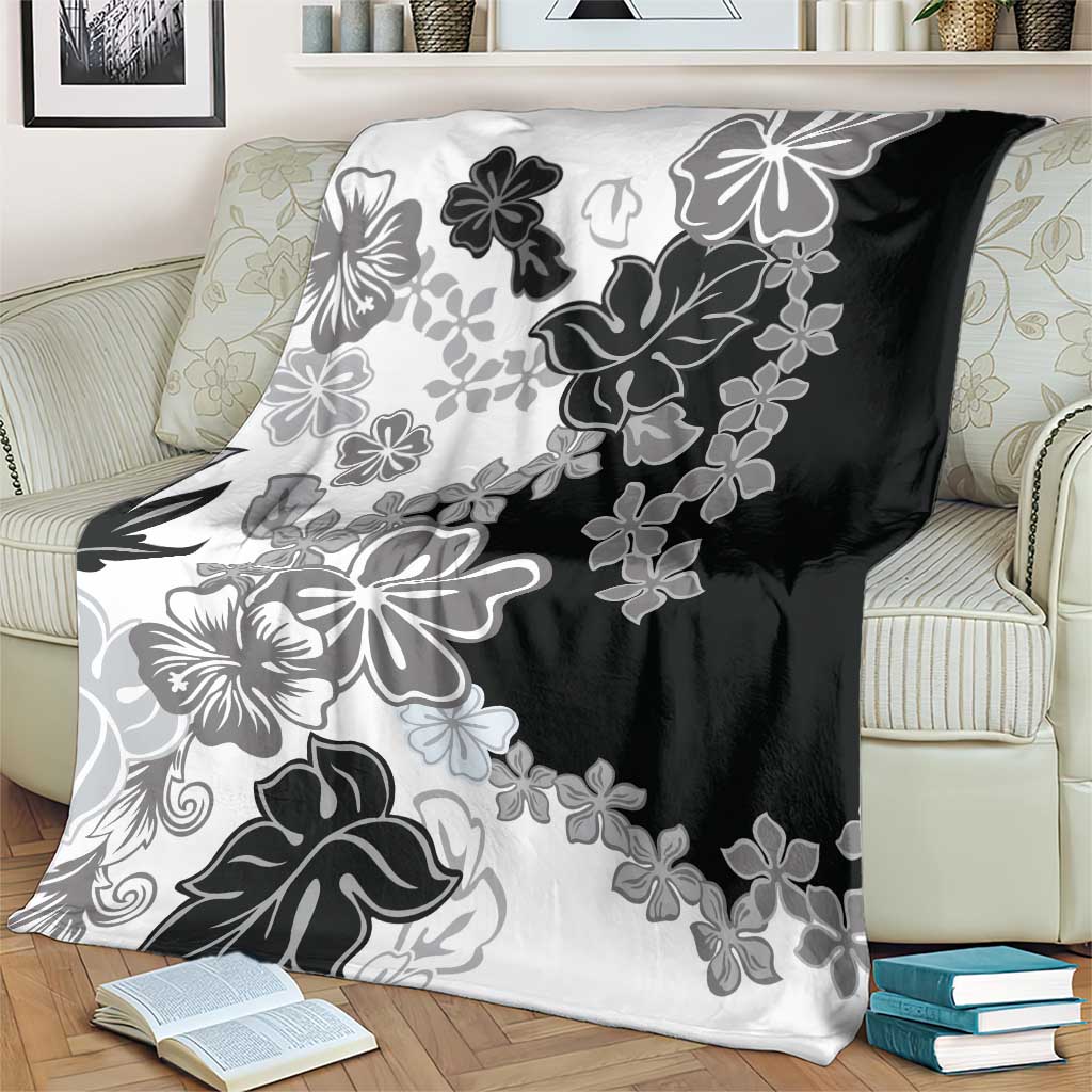 Gray Scale Hibiscus Plumeria Floral Blanket - Polynesian Pride