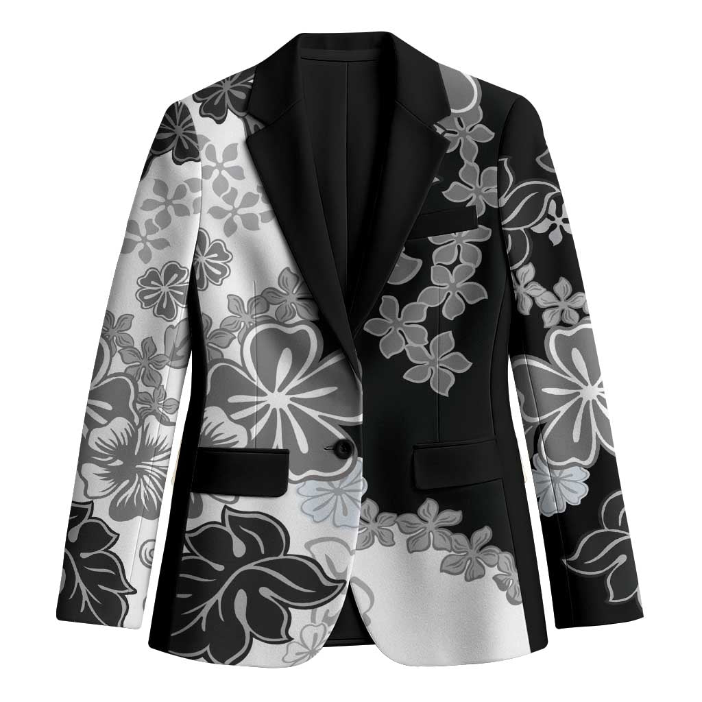 Gray Scale Hibiscus Plumeria Floral Blazer - Polynesian Pride