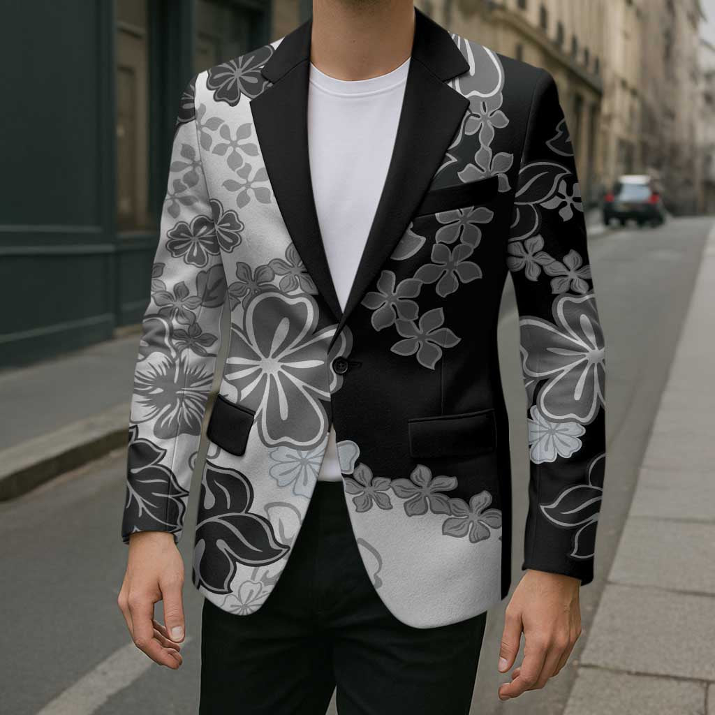 Gray Scale Hibiscus Plumeria Floral Blazer - Polynesian Pride