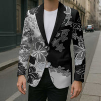 Gray Scale Hibiscus Plumeria Floral Blazer - Polynesian Pride