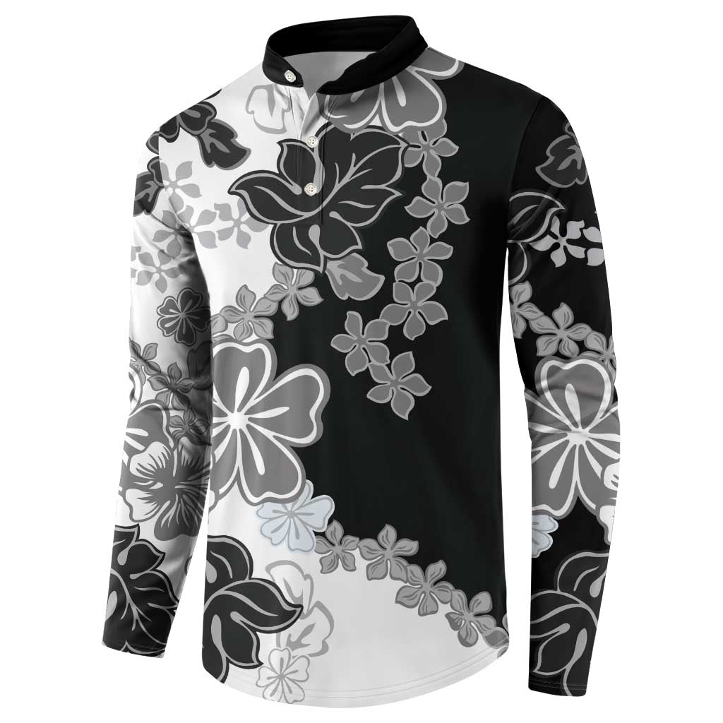 Gray Scale Hibiscus Plumeria Floral Button Sweatshirt - Polynesian Pride