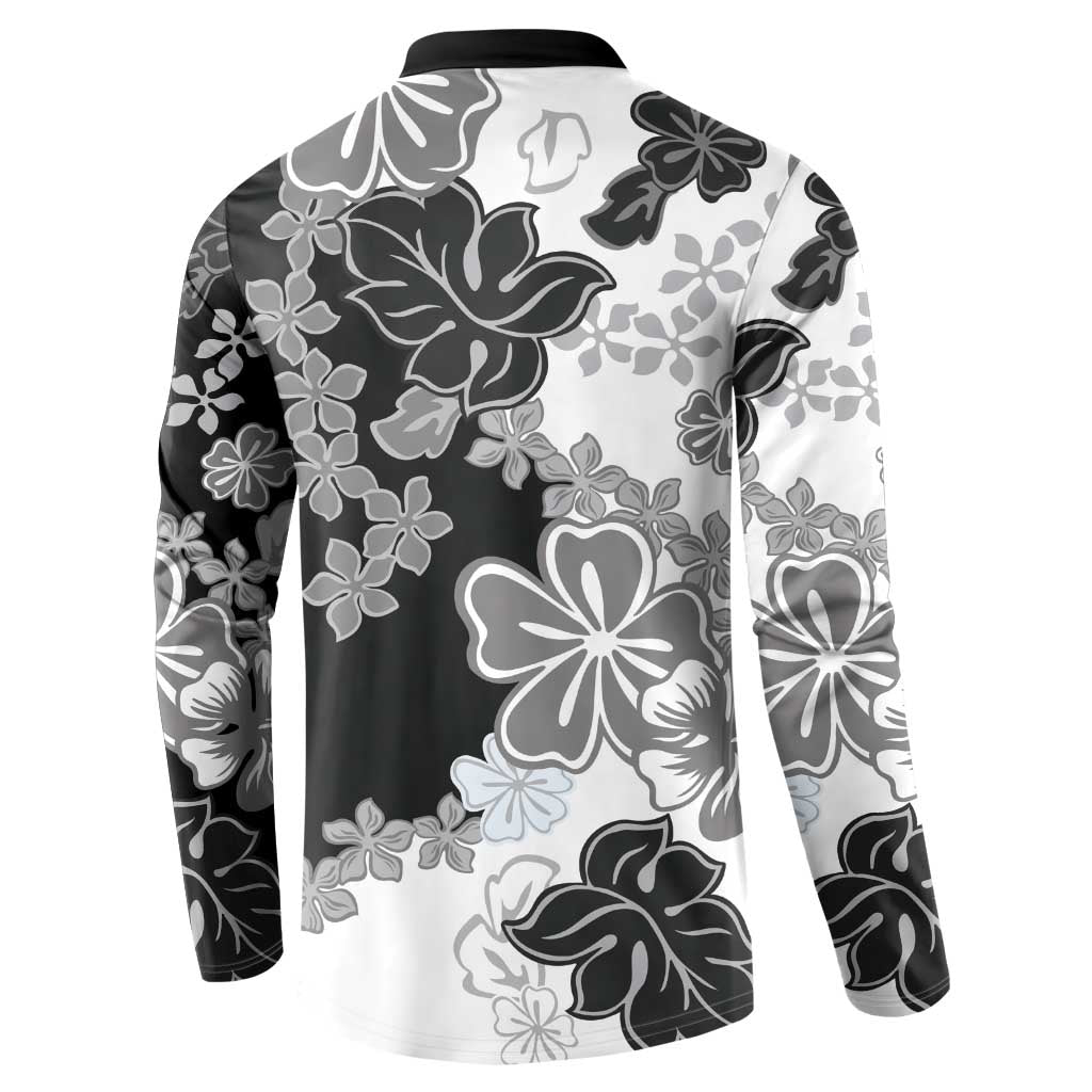 Gray Scale Hibiscus Plumeria Floral Button Sweatshirt - Polynesian Pride