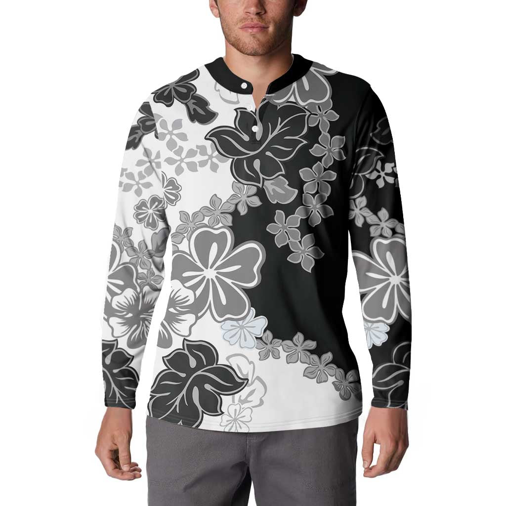 Gray Scale Hibiscus Plumeria Floral Button Sweatshirt - Polynesian Pride