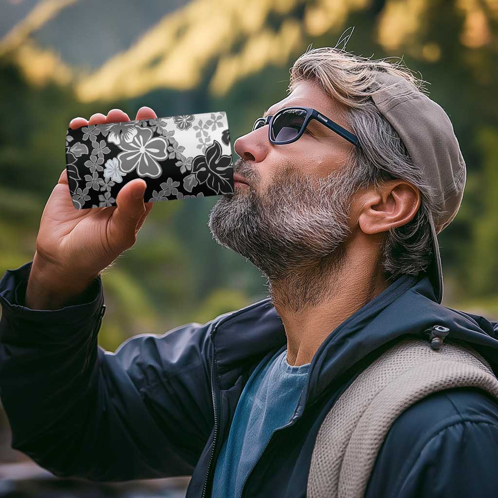 Gray Scale Hibiscus Plumeria Floral 4 in 1 Can Cooler Tumbler - Polynesian Pride