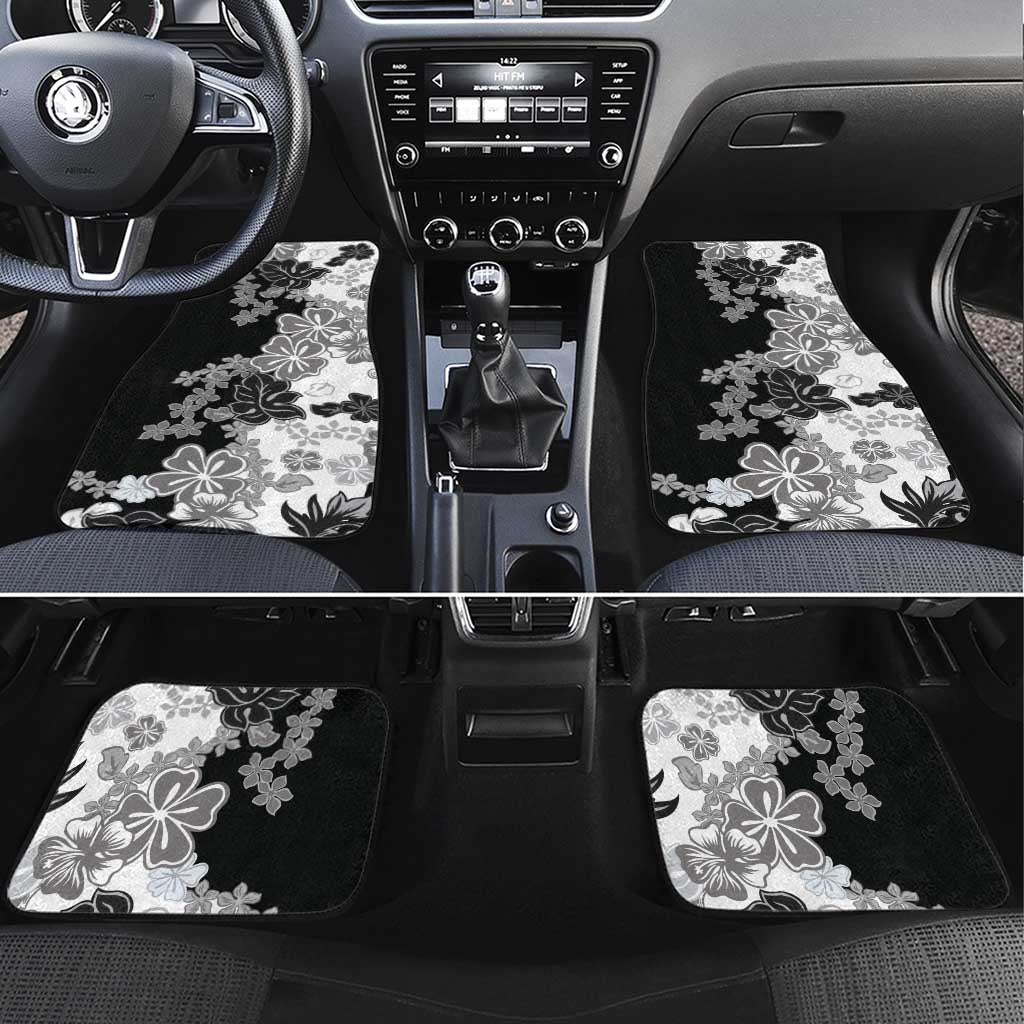 Gray Scale Hibiscus Plumeria Floral Car Mats - Polynesian Pride