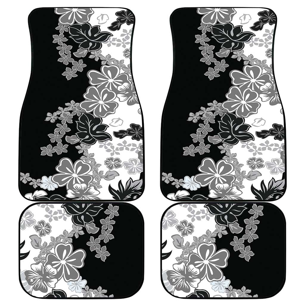 Gray Scale Hibiscus Plumeria Floral Car Mats - Polynesian Pride
