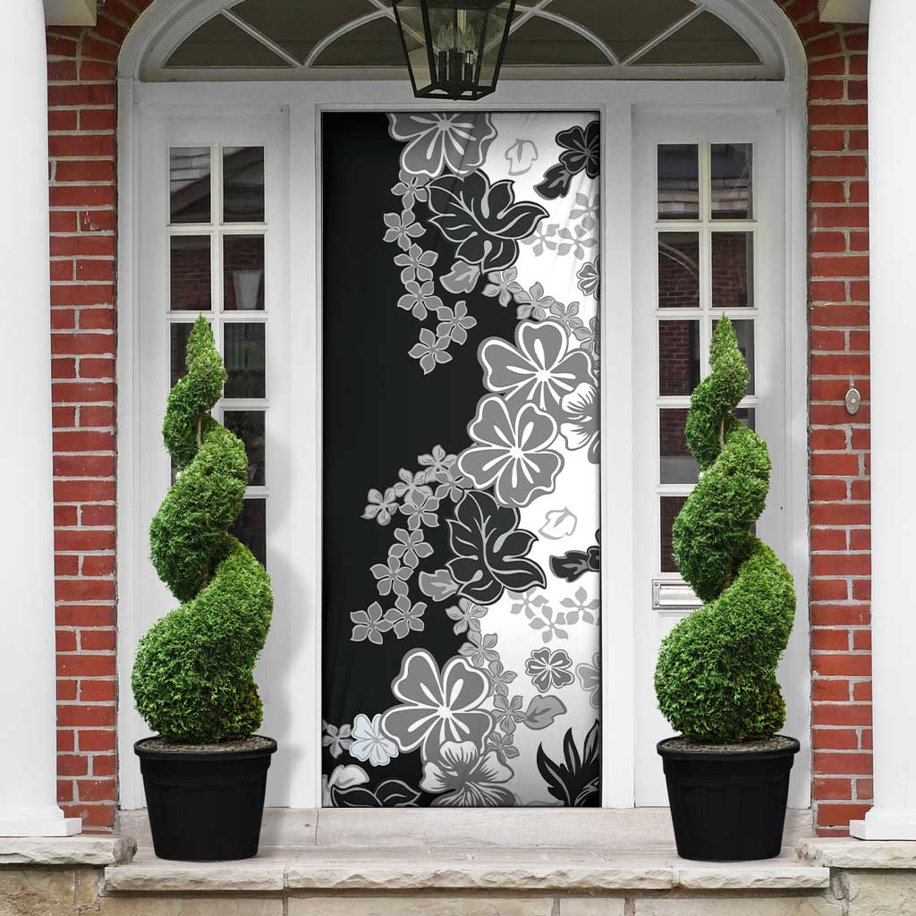 Gray Scale Hibiscus Plumeria Floral Door Cover - Polynesian Pride