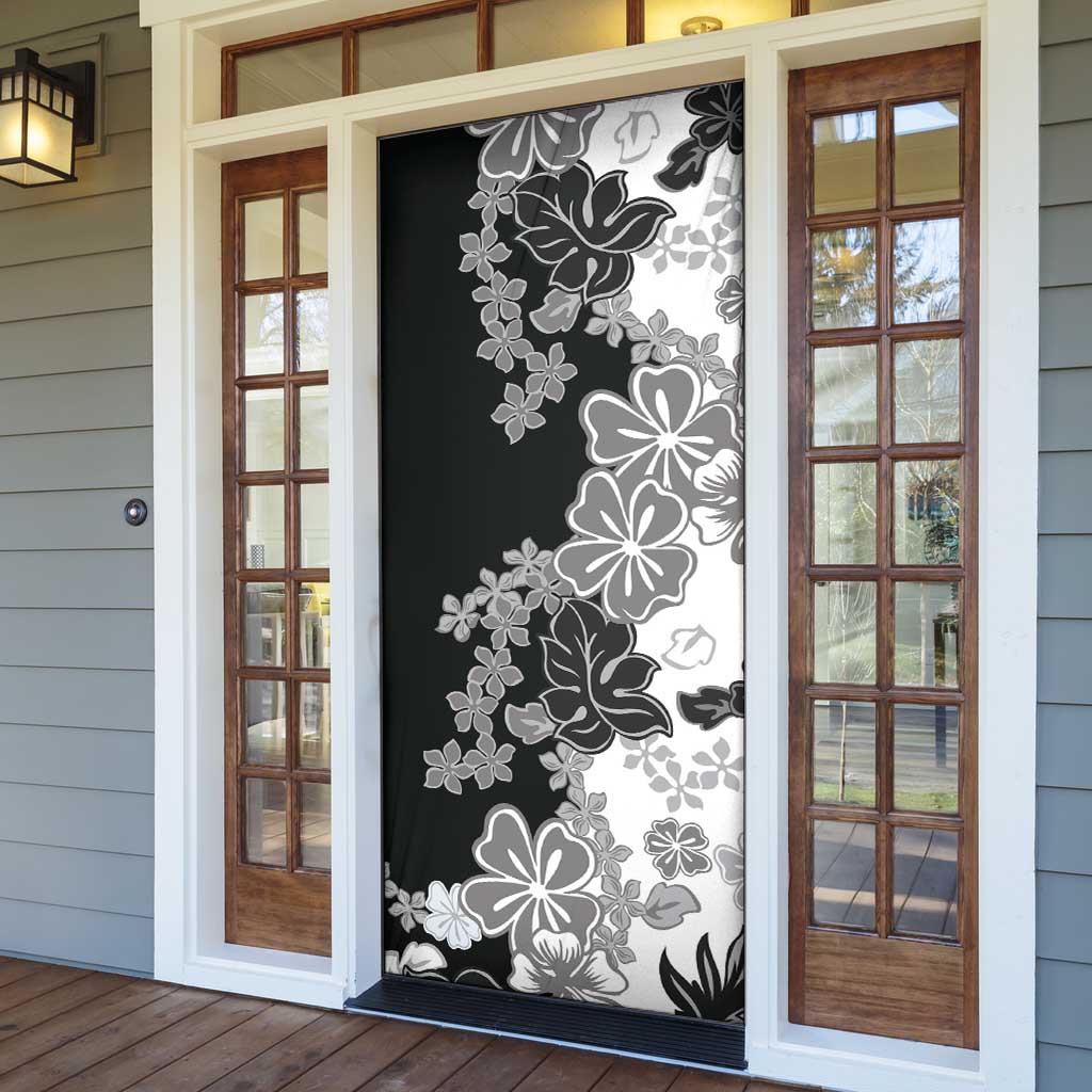 Gray Scale Hibiscus Plumeria Floral Door Cover - Polynesian Pride