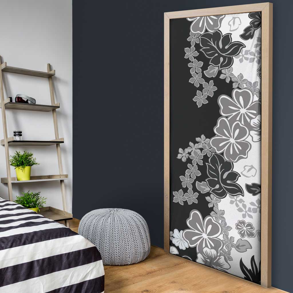 Gray Scale Hibiscus Plumeria Floral Door Cover - Polynesian Pride