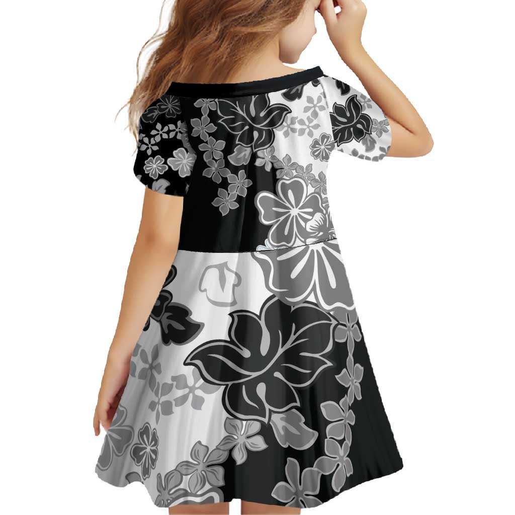 Gray Scale Hibiscus Plumeria Floral Family Matching Long Sleeve Bodycon Dress and Hawaiian Shirt LT01 - Polynesian Pride