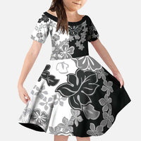 Gray Scale Hibiscus Plumeria Floral Family Matching Mermaid Dress and Hawaiian Shirt LT01 Daughter's Dress Black - Polynesian Pride