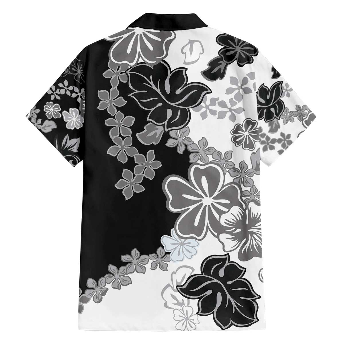 Gray Scale Hibiscus Plumeria Floral Family Matching Off The Shoulder Long Sleeve Dress and Hawaiian Shirt - Polynesian Pride