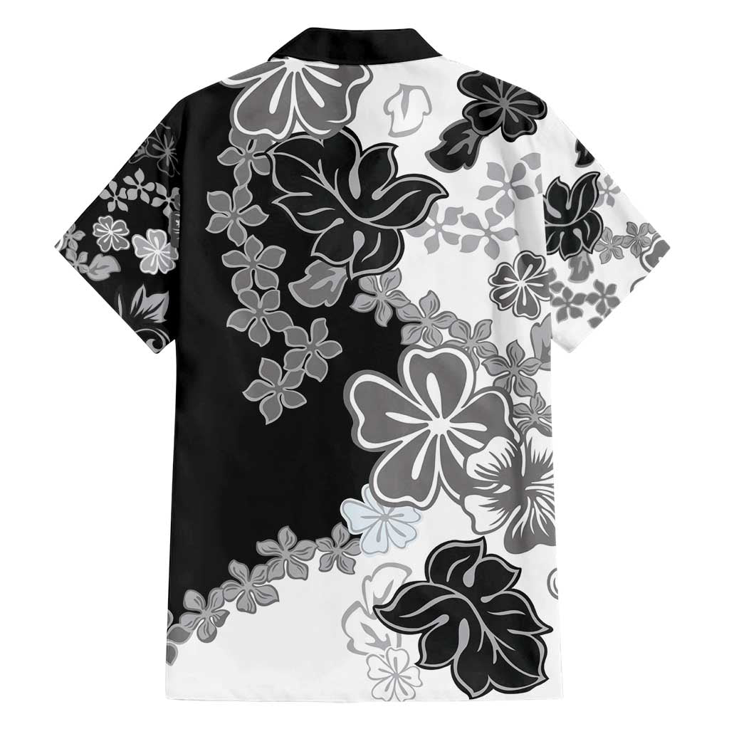 Gray Scale Hibiscus Plumeria Floral Family Matching Off Shoulder Maxi Dress and Hawaiian Shirt - Polynesian Pride