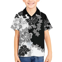 Gray Scale Hibiscus Plumeria Floral Family Matching Puletasi and Hawaiian Shirt LT01 Son's Shirt Black - Polynesian Pride