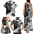 Gray Scale Hibiscus Plumeria Floral Family Matching Tank Maxi Dress and Hawaiian Shirt - Polynesian Pride