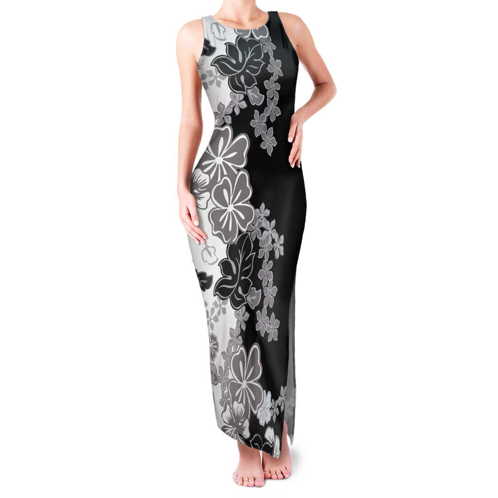 Gray Scale Hibiscus Plumeria Floral Family Matching Tank Maxi Dress and Hawaiian Shirt - Polynesian Pride