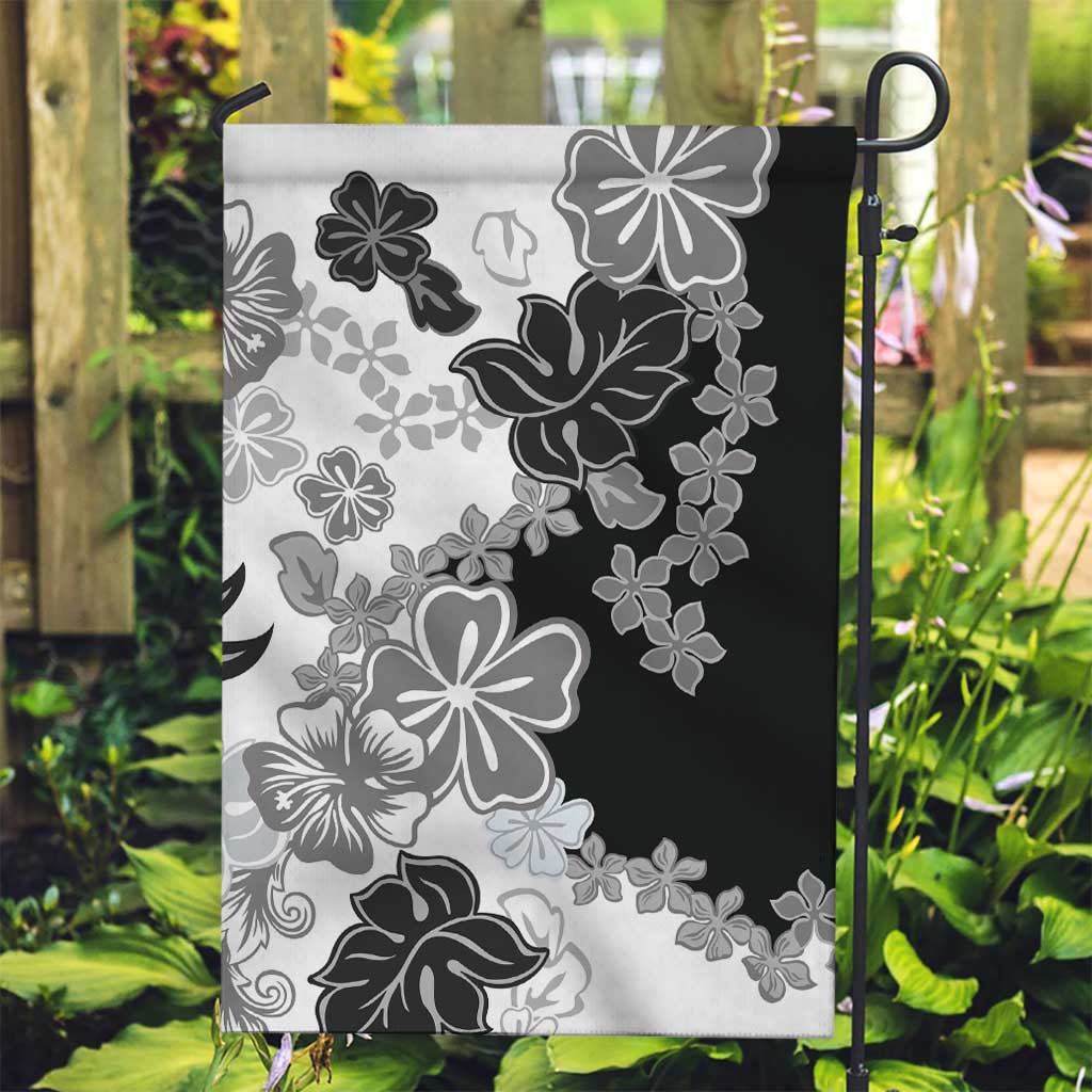 Gray Scale Hibiscus Plumeria Floral Garden Flag - Polynesian Pride