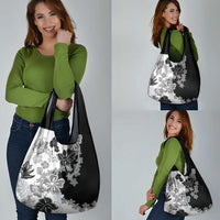 Gray Scale Hibiscus Plumeria Floral Grocery Bag - Polynesian Pride
