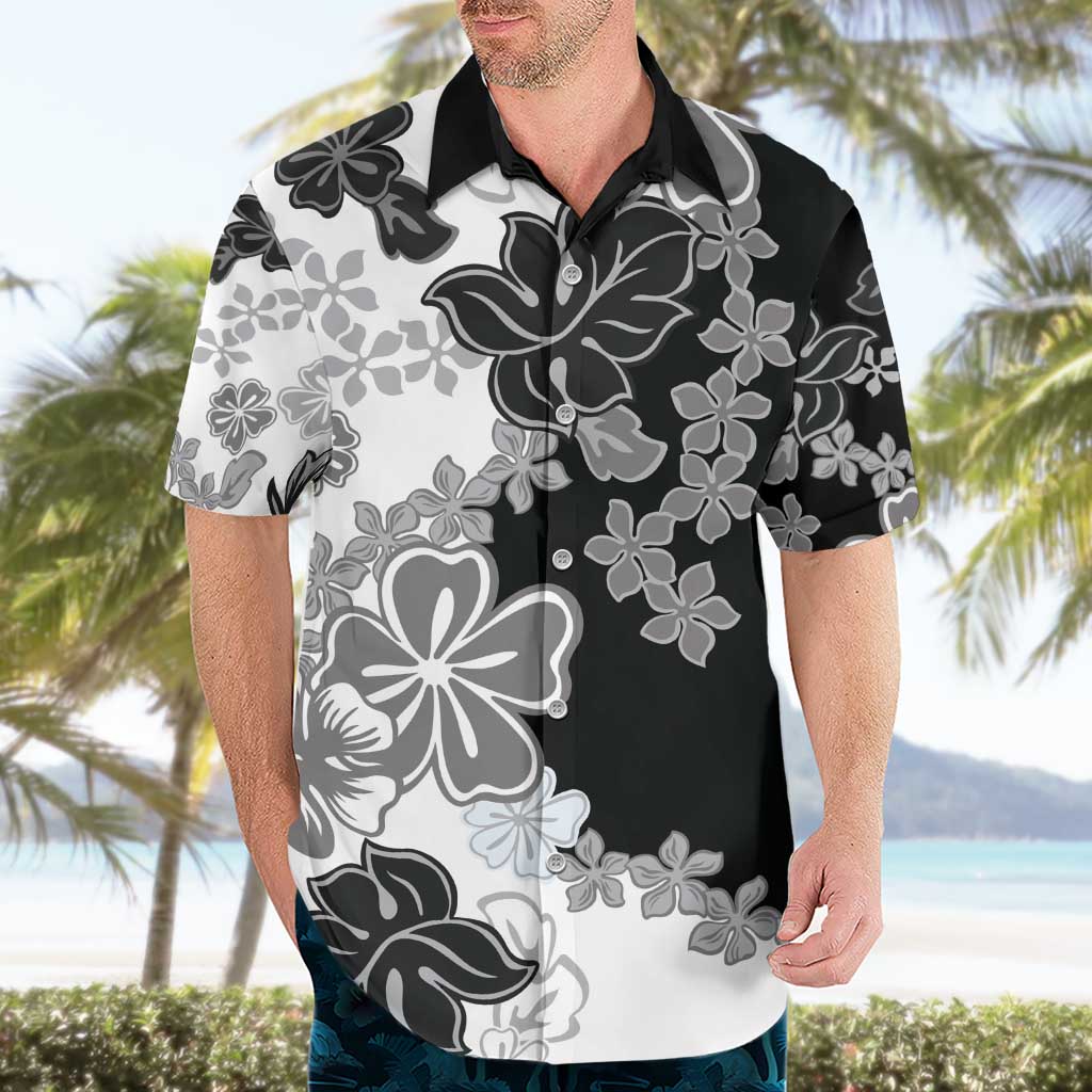 Gray Scale Hibiscus Plumeria Floral Hawaiian Shirt - Polynesian Pride