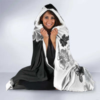 Gray Scale Hibiscus Plumeria Floral Hooded Blanket - Polynesian Pride