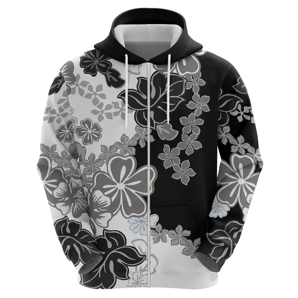 Gray Scale Hibiscus Plumeria Floral Hoodie - Polynesian Pride