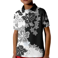 Gray Scale Hibiscus Plumeria Floral Kid Polo Shirt - Polynesian Pride