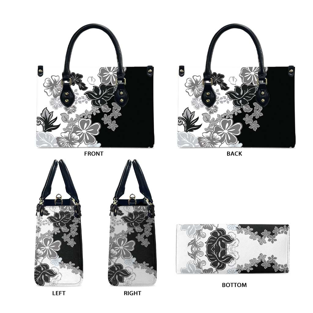 Gray Scale Hibiscus Plumeria Floral Leather Bag - Polynesian Pride