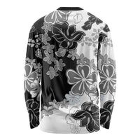 Gray Scale Hibiscus Plumeria Floral Long Sleeve Shirt - Polynesian Pride