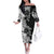Gray Scale Hibiscus Plumeria Floral Off The Shoulder Long Sleeve Dress - Polynesian Pride