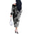 Gray Scale Hibiscus Plumeria Floral Off The Shoulder Long Sleeve Dress - Polynesian Pride