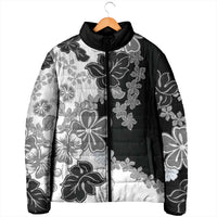Gray Scale Hibiscus Plumeria Floral Padded Jacket - Polynesian Pride